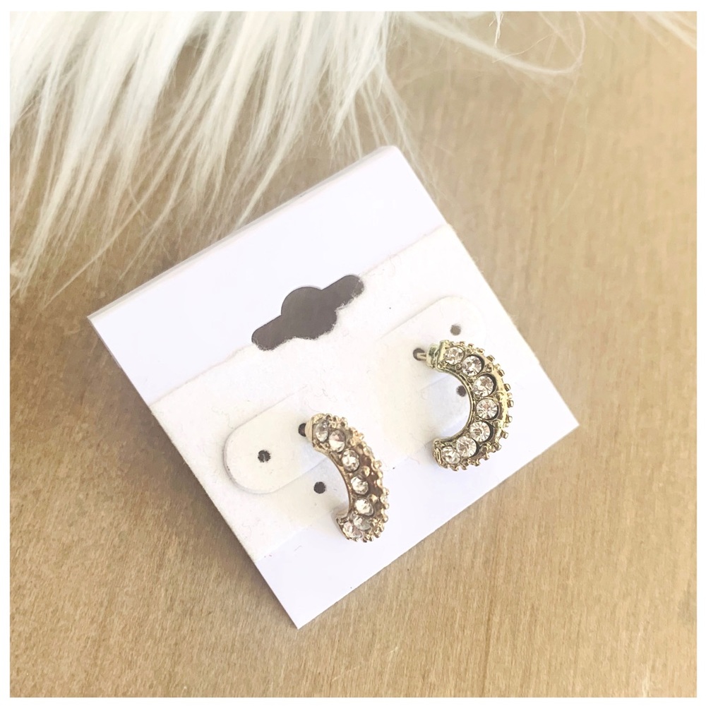 Gold Hoop Stud Earrings with Crystals